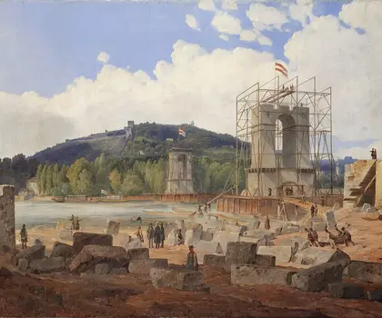 Karl Würbs -Stavba řetězového mostu přes Vltavu v Praze (1840) | © Národní technické muzeum Karl Würbs -Stavba řetězového mostu přes Vltavu v Praze (1840) | © Národní technické muzeum